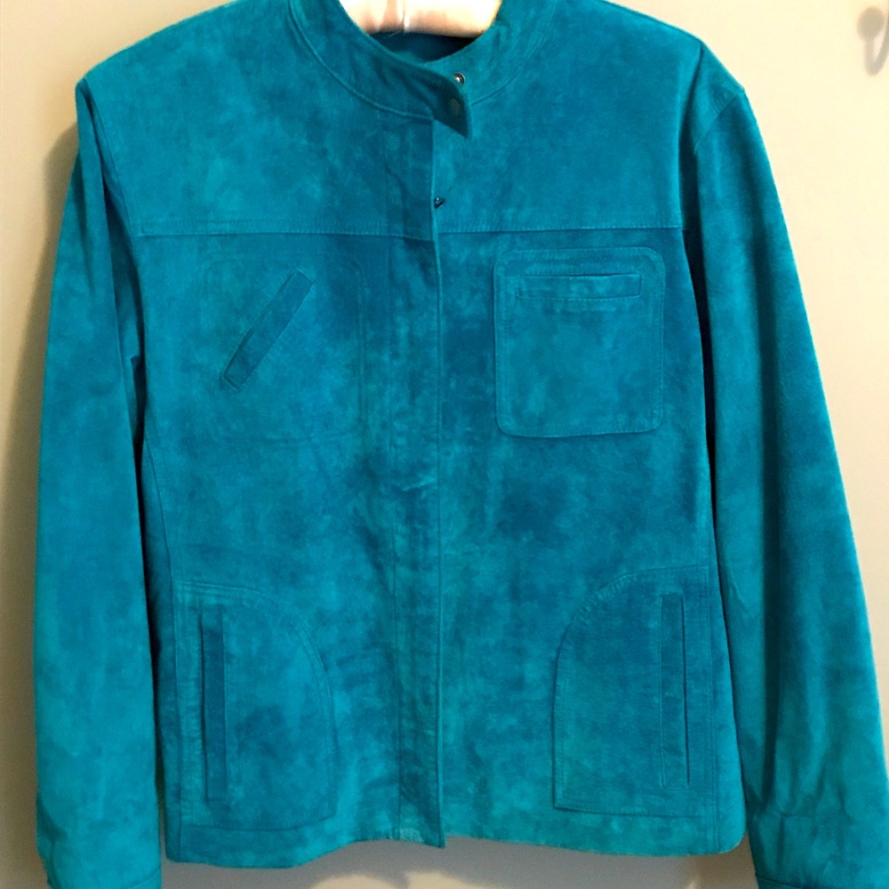 Chico’s teal blue suede jacket Size 1